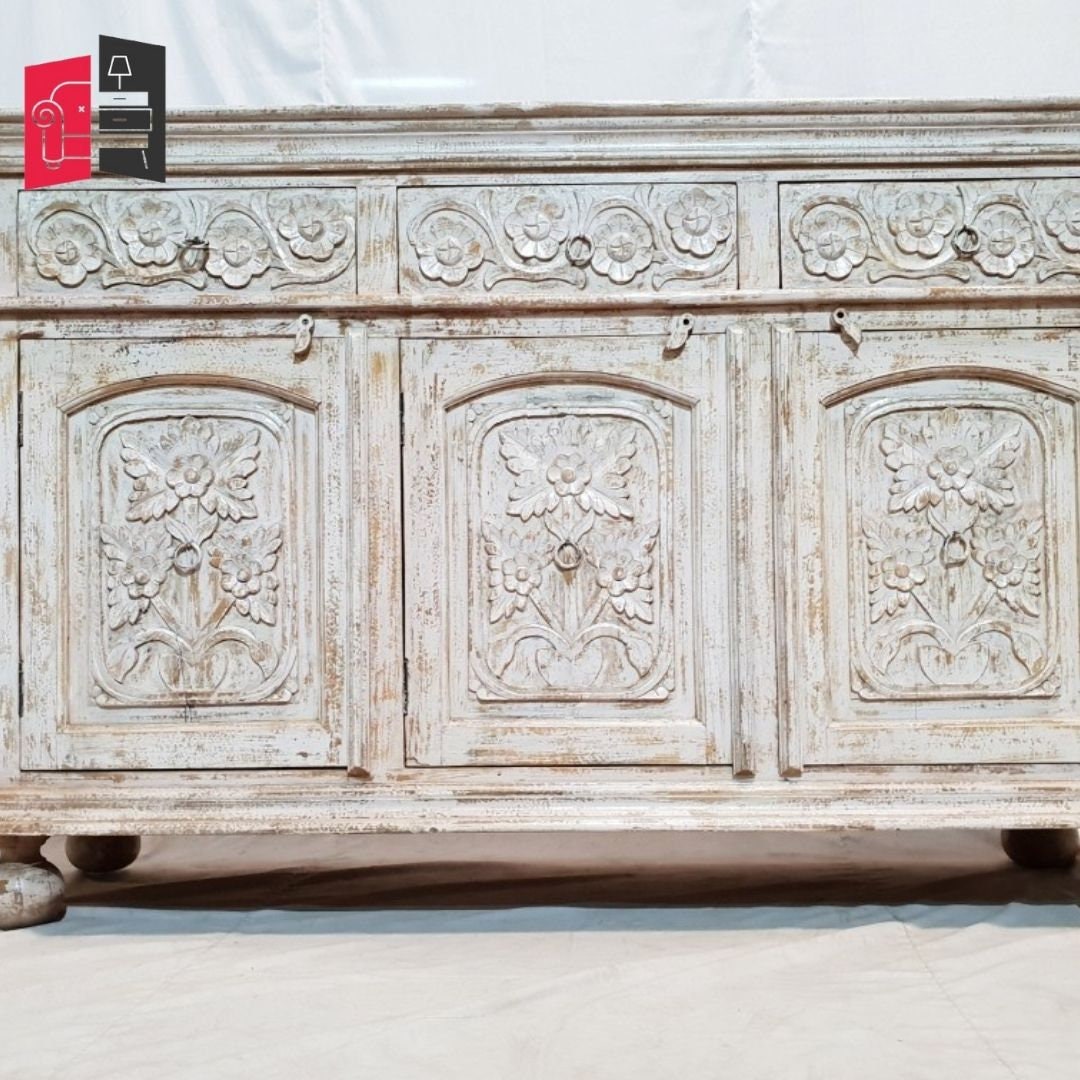 Hand Carved Rustic Floral Sideboard Buffet living Room - Etsy