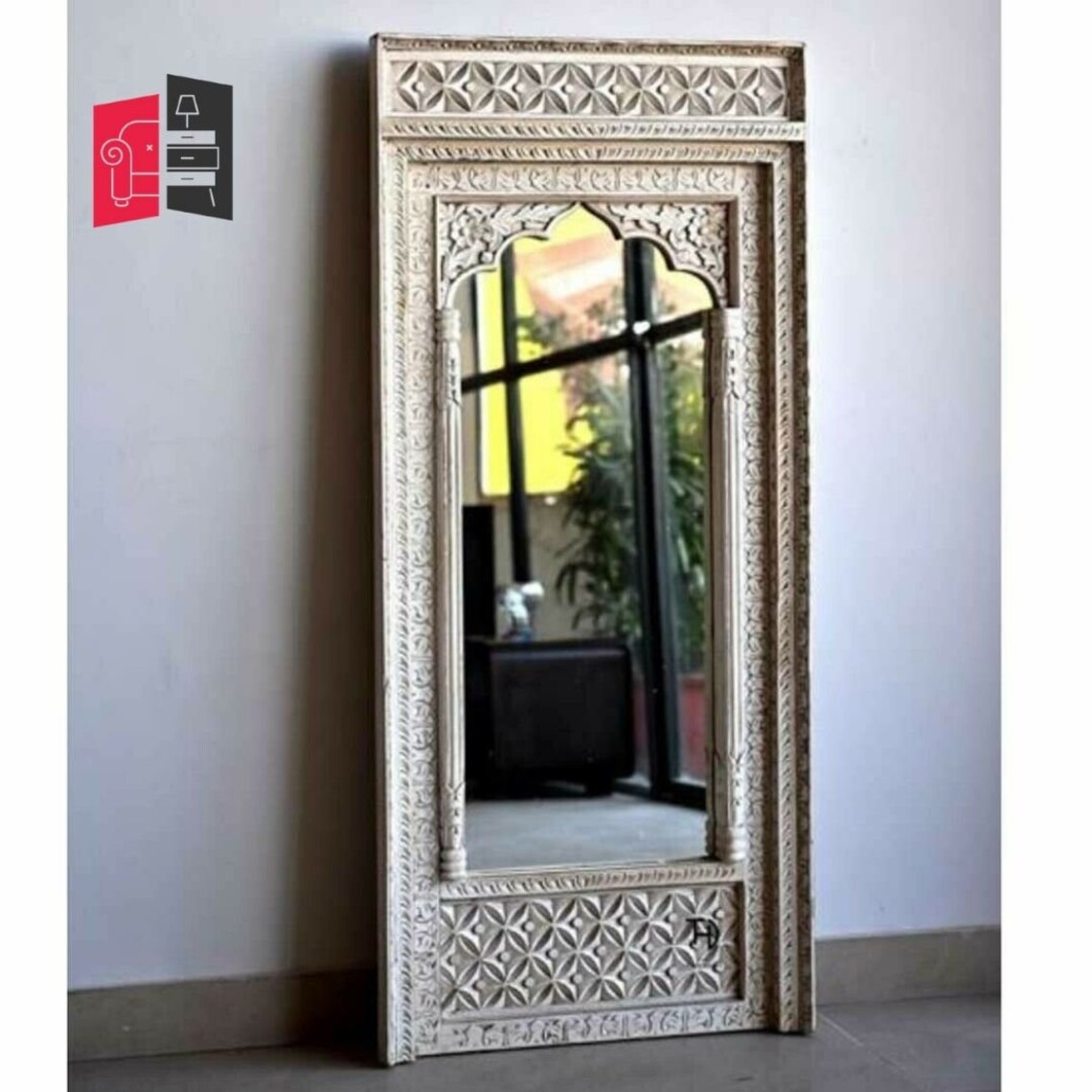 Indian Hand Carved Mirror Frame Arched Globe Wooden Wall Etsy