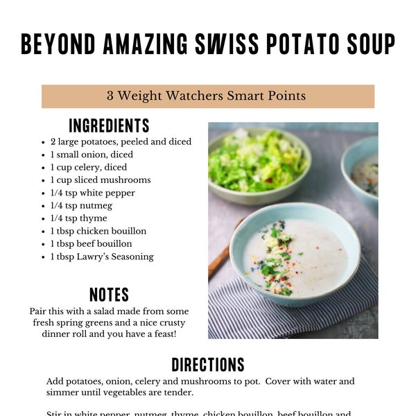 Beyond Amazing Swiss Potato Soup & 3 Weight Watcher Smart Points
