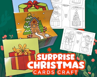 Manualidades Tarjetas Navideñas Sorpresa, Descarga Digital, Descarga Instantánea, Descarga Imprimible, Marionetas Navideñas, Actividad Navideña