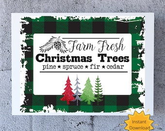 Green Buffalo Check Farm Fresh Christmas Tree, Navidad imprimible, decoración navideña, arte de pared navideño, impresión navideña, arte de pared imprimible