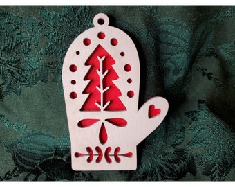Scandinavian inspired double layered Mitten Ornament