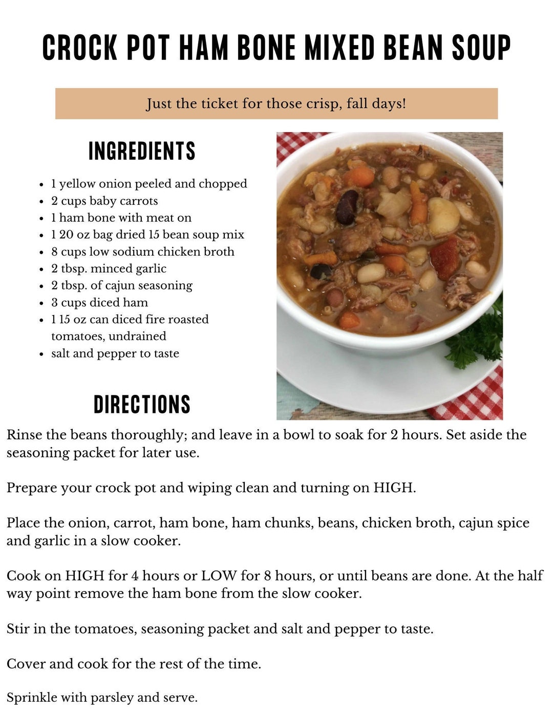 Crock Pot Ham Bone Mixed Bean Soup - Etsy