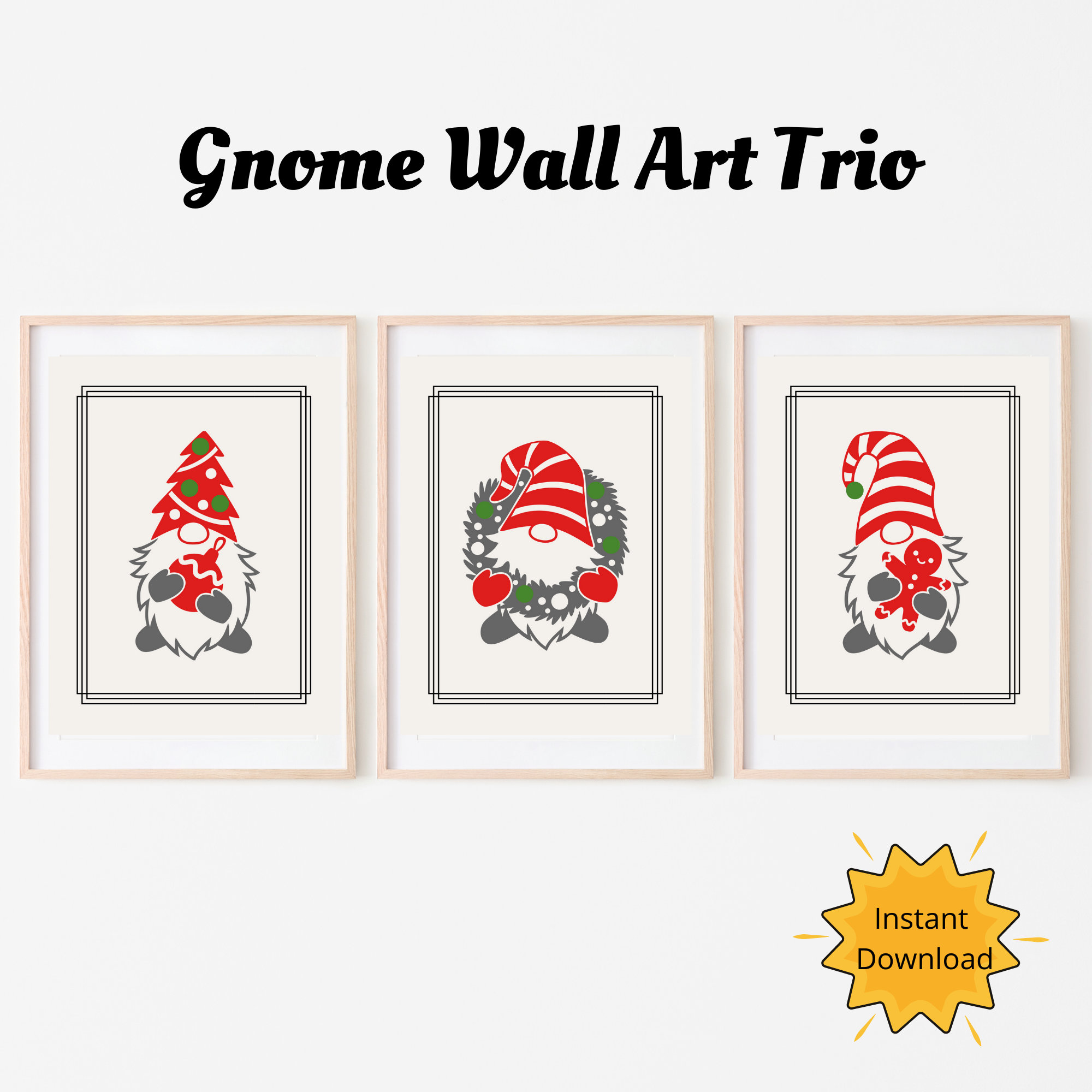 Christmas Gnome Holiday Wall Art Trio Christmas Printable Etsy UK