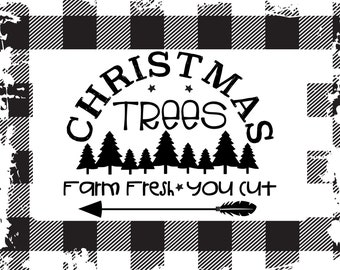Buffalo Check Farm Fresh Christmas Tree, Navidad imprimible, impresión navideña, arte de pared imprimible, decoración navideña, granjas navideñas