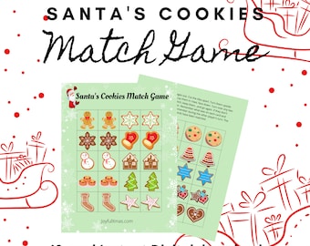 Santa's Christmas Cookie Memory Game, christmas printable, instant download, christmas party, christmas game, xmas game, kids christmas