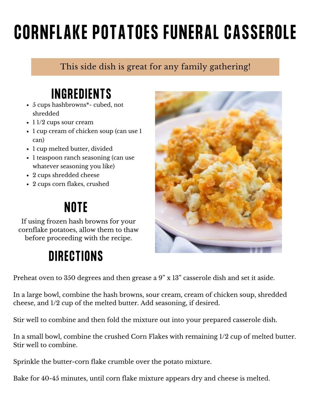 The Best Cornflake Potatoes Funeral Casserole Recipe Ever Etsy
