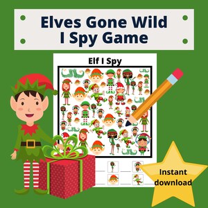 Elf I Spy Game christmas printable, christmas printables, instant download, holiday printable, christmas game, kids christmas, i spy