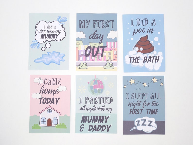 Baby milestone cards Unisex 12 months and funny moments Newborn new baby gift Set of 24 A6 cards baby shower gift