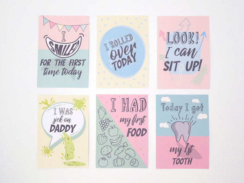 Baby milestone cards Unisex 12 months and funny moments Newborn new baby gift Set of 24 A6 cards baby shower gift