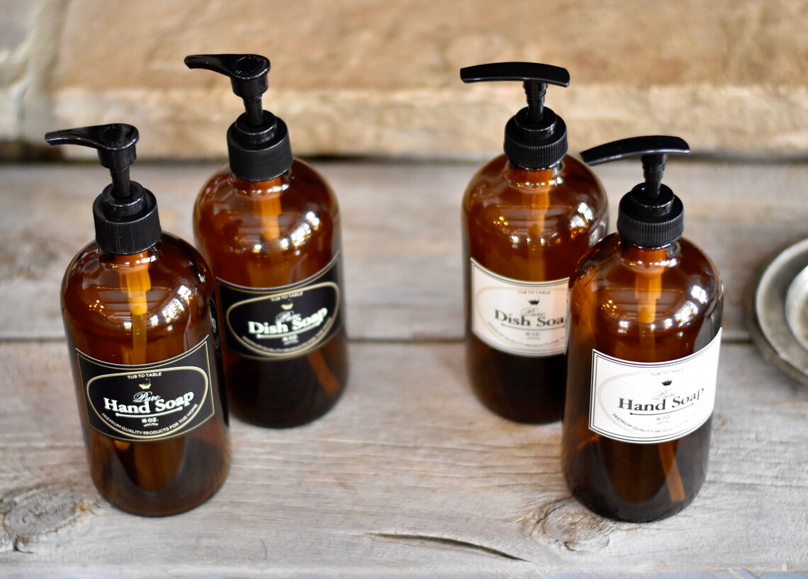 16 oz. Amber Glass Hand or Dish Soap Dispenser Cream Dish Etsy