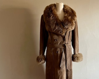 Vintage 70s Faux Shearling & Suede Coat - Size Medium/Large