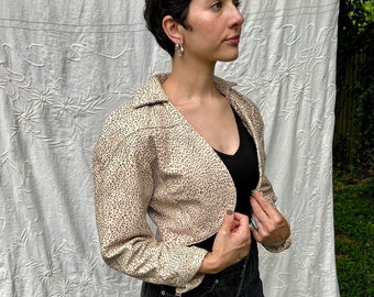 Vintage 80s Cheetah Cropped Leather Jacket - Size Small