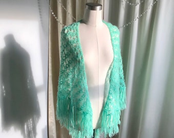 Vintage 70s Handknit Crochet Shawl Poncho - One size fits all