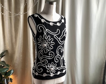 Vintage Y2K Trippy Soutache Embellished Tank - Size Small
