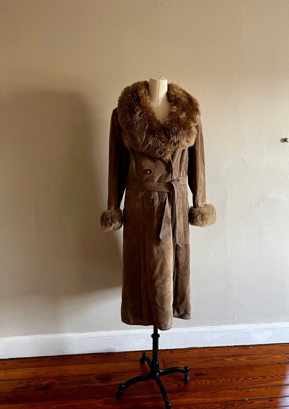 Vintage 70s Faux Shearling & Suede Coat - Size Med