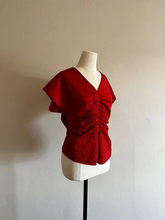 Vintage 70s-80s Handmade Red Lurex Club Top - Siz… - image 1