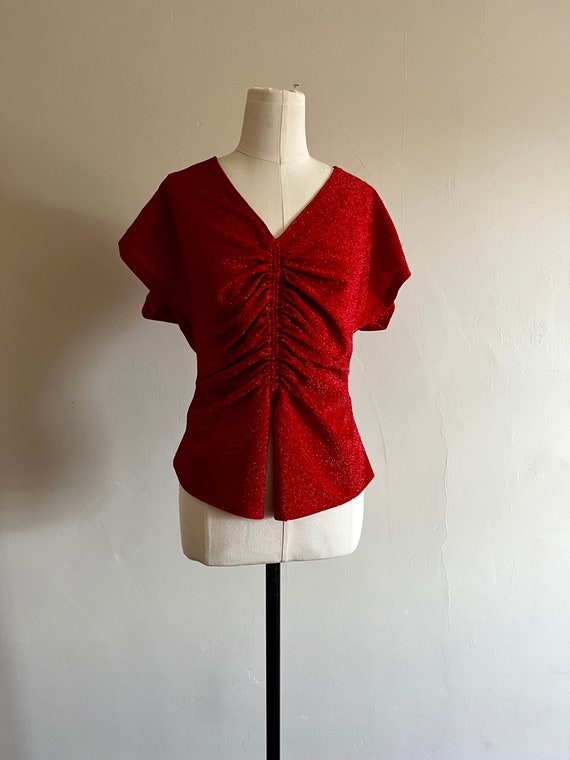 Vintage 70s-80s Handmade Red Lurex Club Top - Siz… - image 2