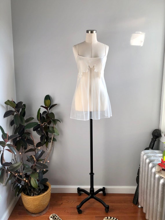 Vintage 90s Mesh & Silk Flame Babydoll Slip Linger