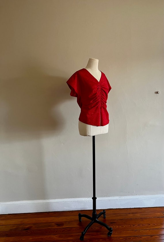 Vintage 70s-80s Handmade Red Lurex Club Top - Siz… - image 7