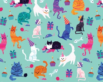 Party Cats Wrapping Paper & Matching gift tags