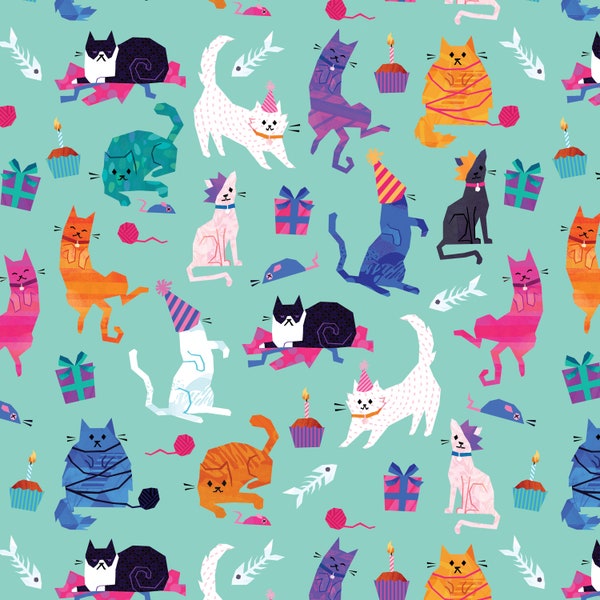 Party Cats Wrapping Paper & Matching gift tags