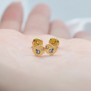 Baby Toddler 1.5mm Genuine Birthstone Stud Earrings with Screw Back, Solid 14K Yellow Gold, Kids Birthstone Studs, Nickel Free Yellow Gold