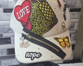 Crystal-Inspired Trucker Hats – Custom Handmade Designs with Patches, Charms, Diamonds & Pearls