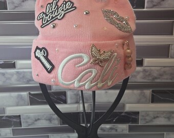 Handmade Beanie Hats – Custom Designs with Patches, Pearls, Diamonds, Charms & Chains