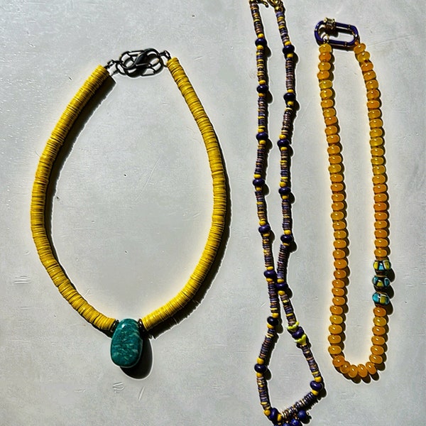 Hello yellow sweet and stone ooak hand made everyday boho style earthy fun colorful eclectic layering statement fashion summer necklaces