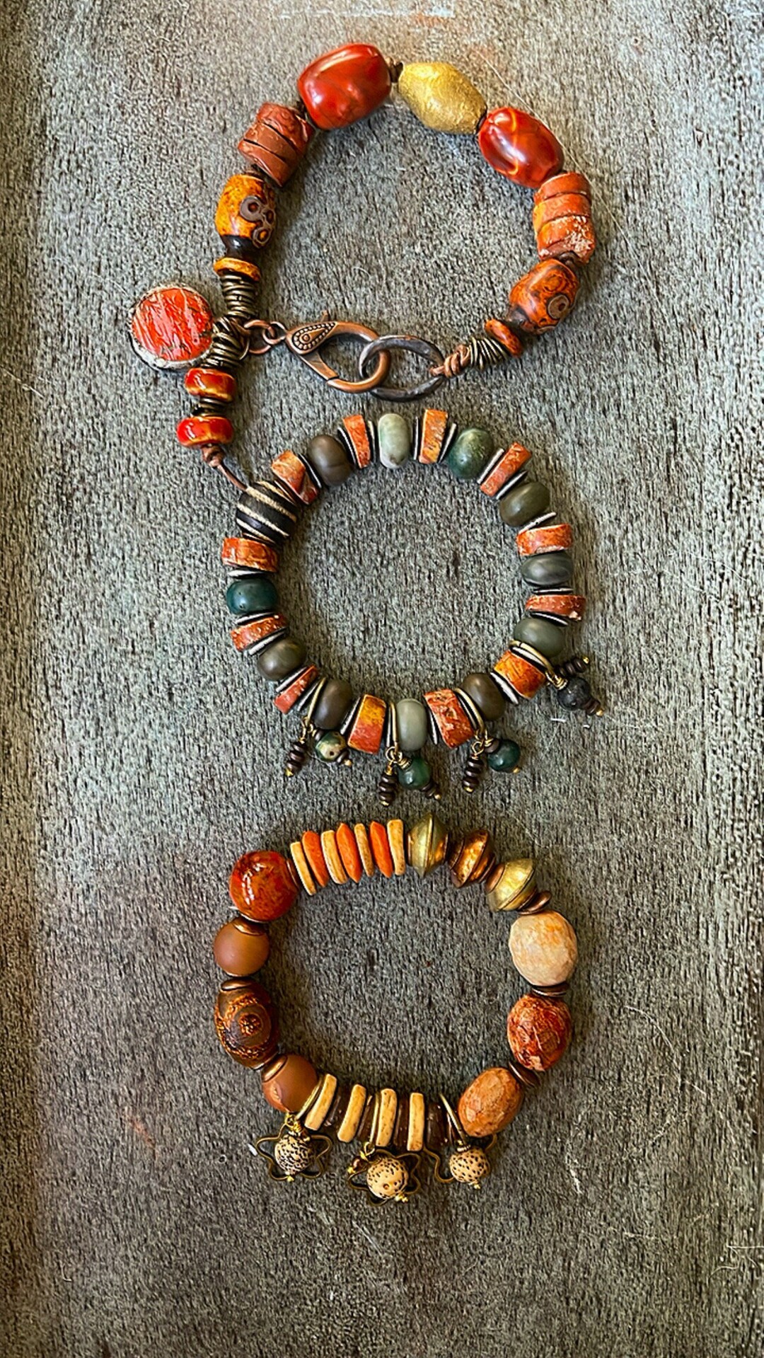 Bauxite/african Beads Metals/jasper/stones/stretch/clasp Ooak/stack