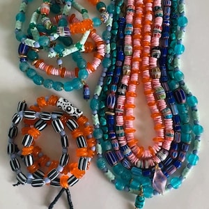 Colorful Beaded Bracelets: Venetian, African, Krobo, Aventurine, Java, Turquoise, Haystack, Mint Snake, Chevron, Brass