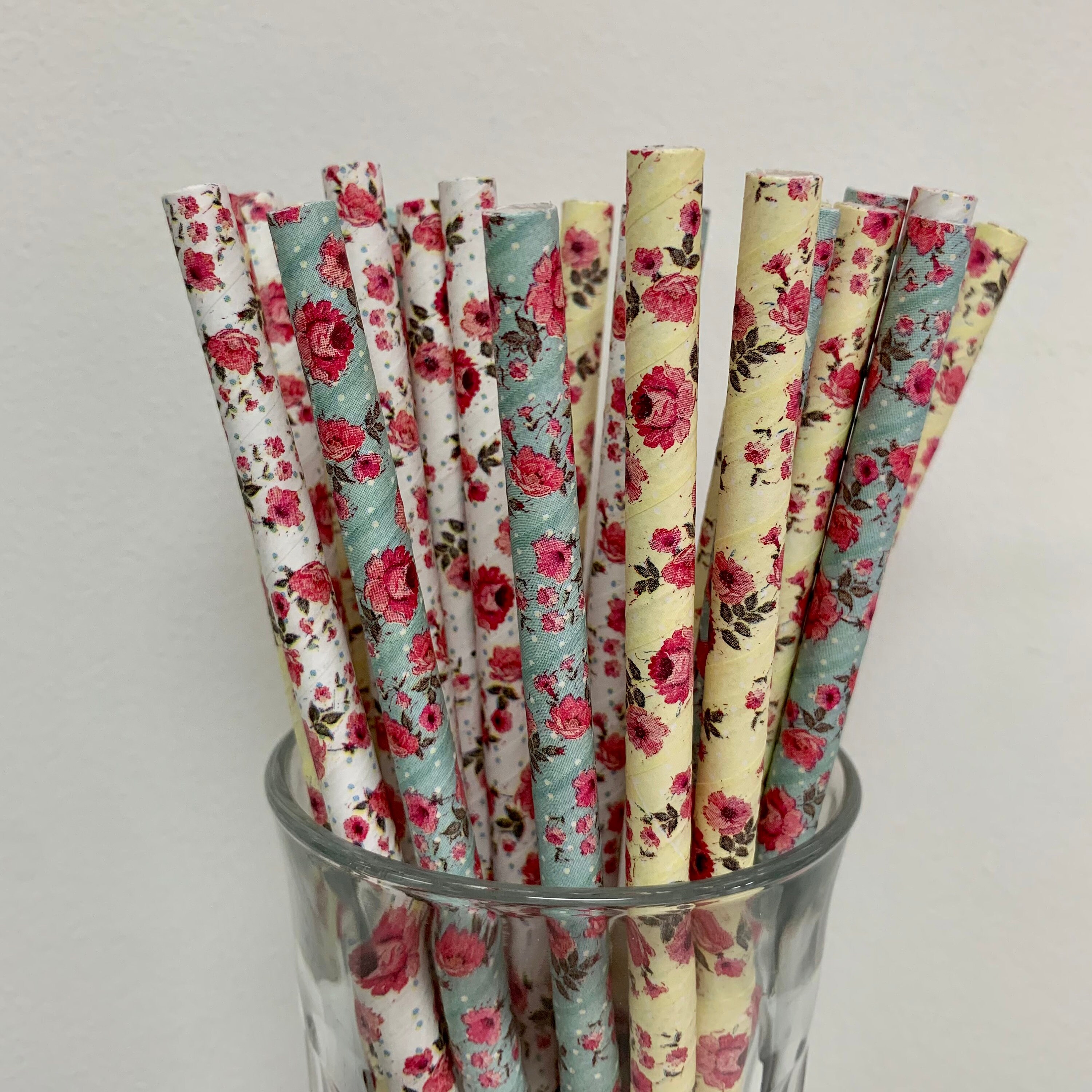 Vintage Flower Paper Straws Box of 20 Mixed Flower Straws Etsy