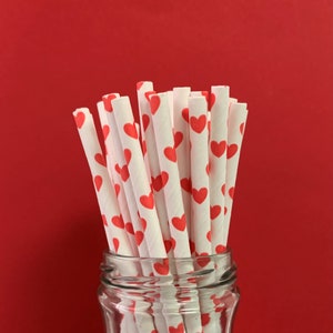 Red Heart Paper Straws - Valentines Day Heart - UK Made 100% Recyclable