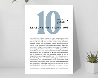 Reasons Why I Love You Poster - Birthday Present - Anniversary Present - Personalised Gift - Personalised Poster - Romantic Gift - UK Made
