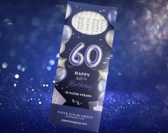 Happy 60th Birthday Straws  -  Box of 20 paper straws