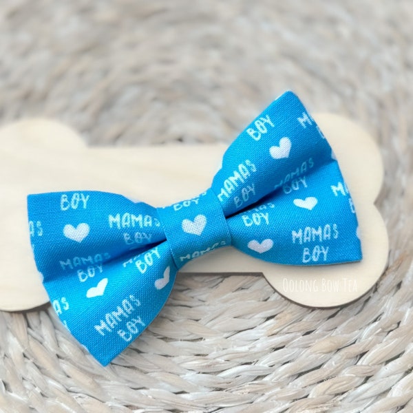 MAMAS BOY Dog Bowtie, Mothers Day Pet Bow Tie, Valentines Day Dog or Cat Bowtie, Blue White Heart Dog Bowtie, Gift for Dog Mom, Puppy Bowtie