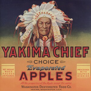 GENUINE CRATE LABEL VINTAGE NATIVE AMERICAN TOMATO INDIAN YAKIMA BIG CHIEF 1950S 