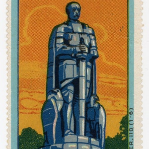 Vintage Poster Stamp - German Monuments. Bismark Statue in Hamburg.