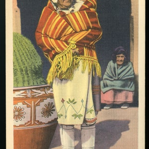 Vintage lniana pocztówka. Indyjski squaw i papoose. Indyjskie kobiety z Pueblo. 1947.