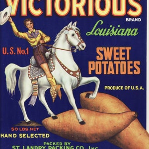 Vintage Vegetable Crate Label - Victorious Brand Lousiana Yams - St. Landry Packing Co., Sunset, Louisiana