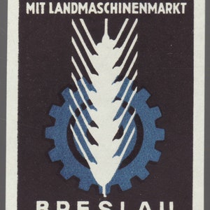 Poster Stamp - Breslauer Messe, 1937. Breslau Festival with Agricultural Machinery, Wrocław, Poland.