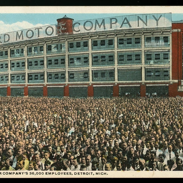 Antique Ford Motor Company Postcard - The Parent Ford Plant, Highland Park, Michigan, 1921. Workers.