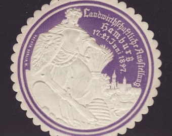 Sello de cartel en relieve - Landwirthschaftliche Ausstellang, Hamburgo 1897. Exposición Agrícola (Alemania)