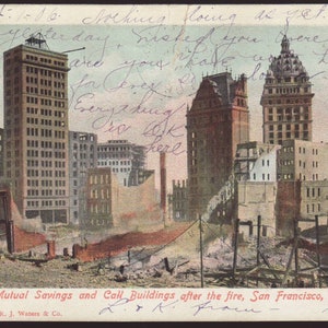 San Francisco Earthquake and Fire Postcard. 1906. Chronicle Mutual Savings and Call Buildings After the Fire