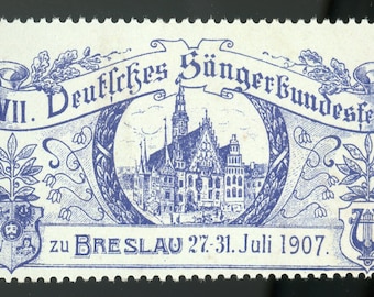 Sello de cartel vintage - Festival de cantantes alemanes, Breslau 1907.