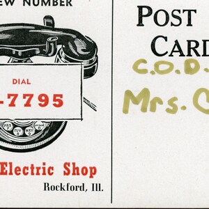 Vintage Inkt Blotter / Post Card. Progress Electric Shop, Rockford, Illinois. Telefoon.