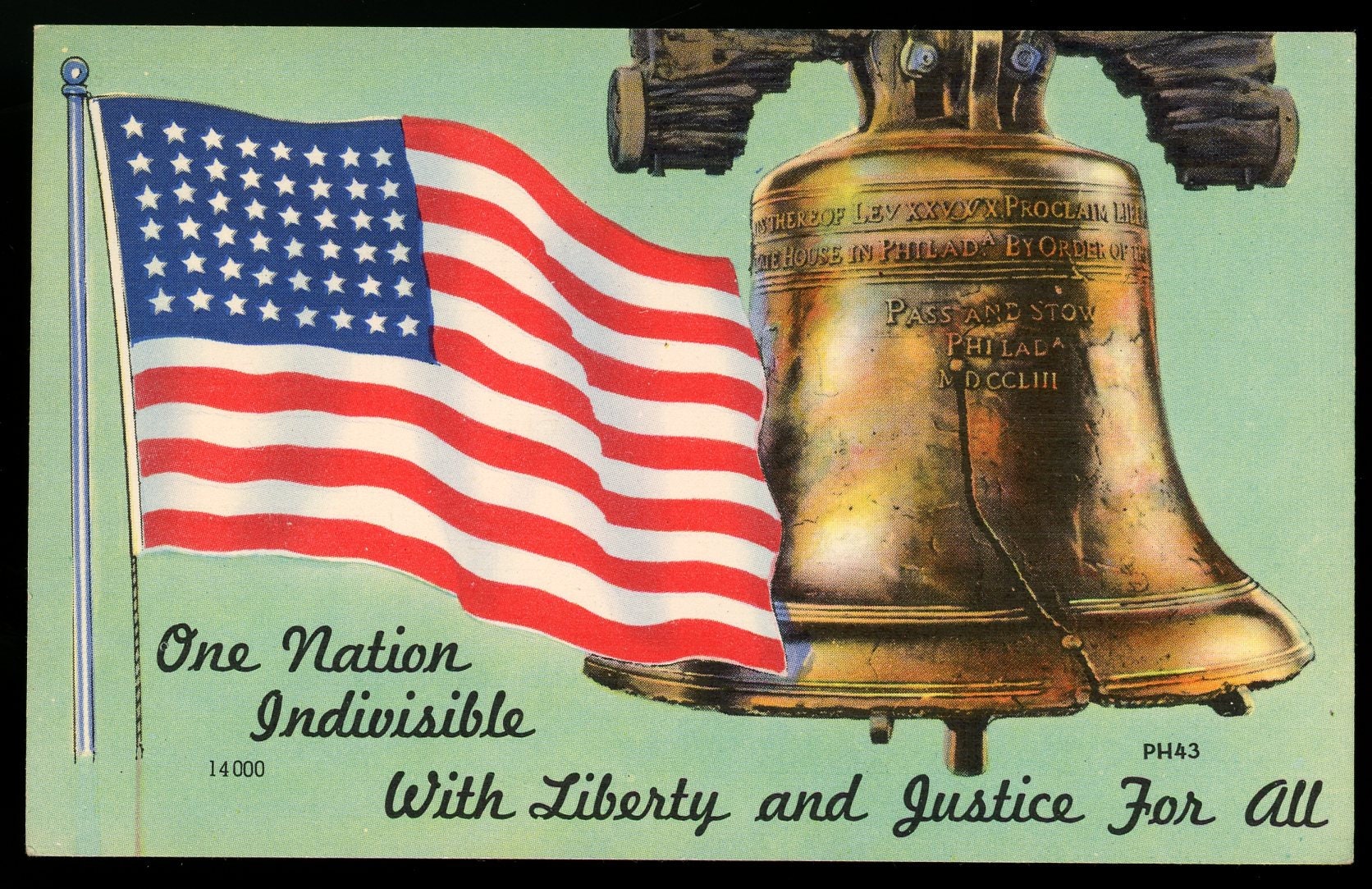 Patriotic Linen Postcard. Liberty Bell and Flag. 1950. - Etsy