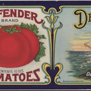 Vintage Unused Can Label - Defender Brand Tomatoes - Trappe, Maryland.