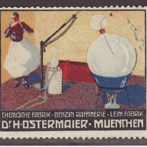 Selo de pôster - Dr. H. Ostermaier, Muenchen (Munique). Fabricante de produtos químicos, benzina e cola (Alemanha)